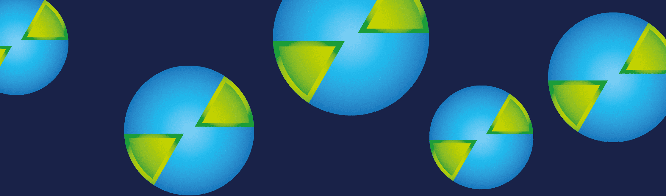 niebiesko-zielony wzór z sygnetów logo marki firmy Advecto, okrągłych globów ziemskich