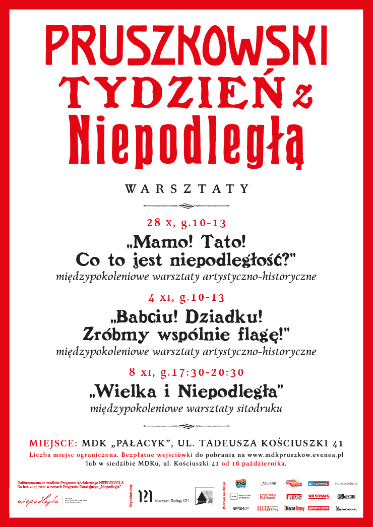 Typograficzny plakat z fontami retro dla wydarzeń obchodów 99. rocznicy niepodległości Polski w Pruszkowie.