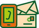 ikona geometryczna kolorowa ilustracja wektorowa telefonu i listów jako symbolu opcji kontaktu w sklepie internetowym