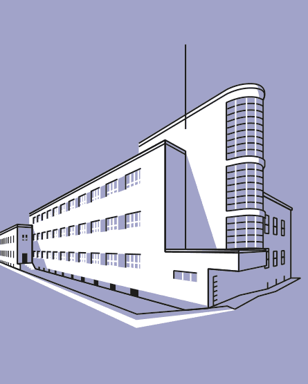 linearna ilustracja wektorowa z architekturą modernizmu II RP, Katowice, Zakład Higieny Środków