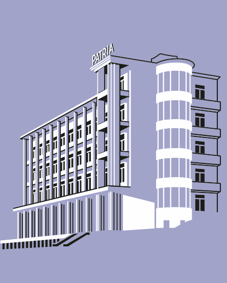 linearna ilustracja wektorowa z architekturą modernizmu II RP, Krynica-Zdrój, Sanatorium Hotel Patria