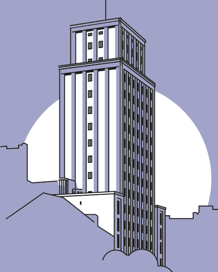 linearna ilustracja wektorowa z architekturą modernizmu II RP, Warszawa, Gmach Towarzystwa Ubezpieczeń Prudential