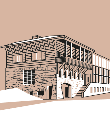 linearna ilustracja wektorowa z architekturą modernizmu II RP, Zakopane, Restauracja na Gubałówce