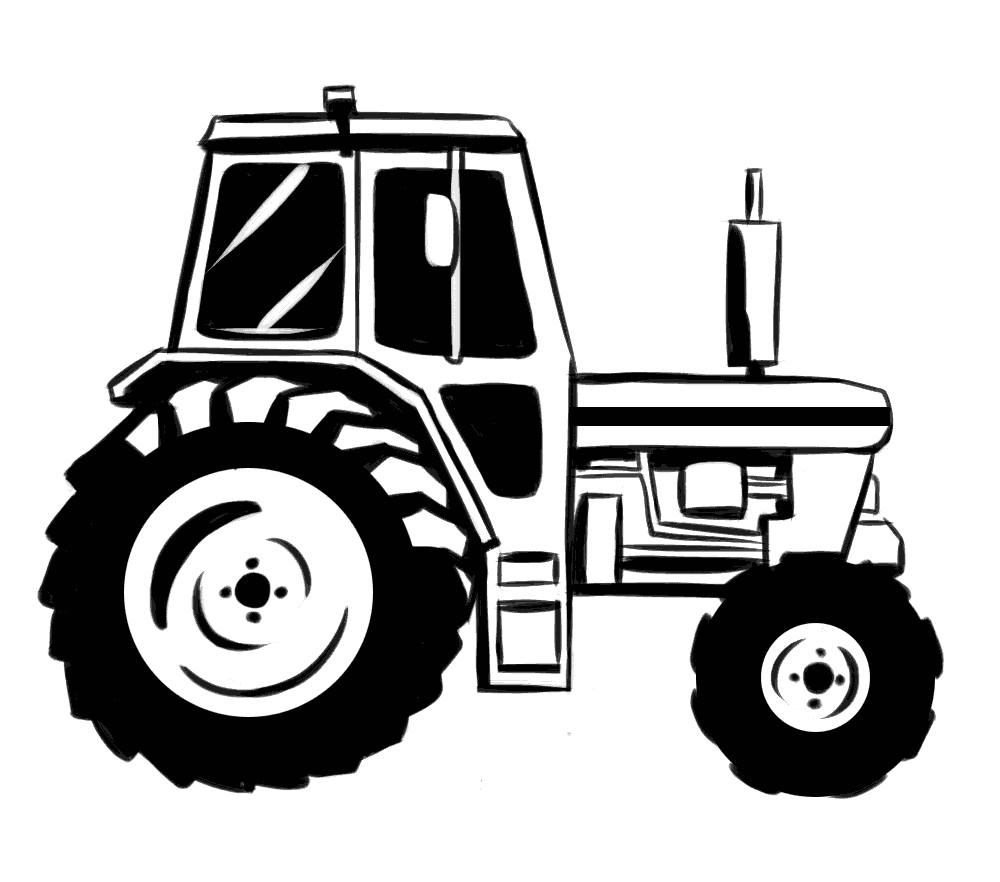 Realistyczna ilustracja, rysunek traktora na wsi.