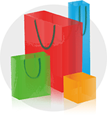 inspiracja do logo dewelopera outletów modowych: kolorowe torby z zakupami