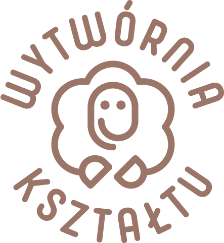 projekt logo pracowni ceramiki Wytwórnia Kształtu, okrągły emblemat, linearna owca
