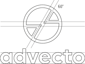 precyzyjna konstrukcja geometryczna prostego okrągłego logo marki firmy Advecto