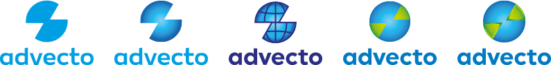 warianty projektu logo marki firmy Advecto, prezentujące wprowadzone sugestie klienta w ramach poprawek bez limitu