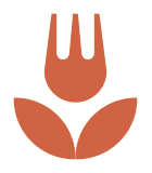 propozycja koncepcji projektu logo firmy spożywczej PureRein, czerwony symbol z kwiatka z kielichem z widelca