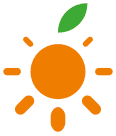 propozycja koncepcji projektu logo firmy spożywczej PureRein, symbol z połączenia pomarańczowego owoca z listkiem i słońca z promieniami