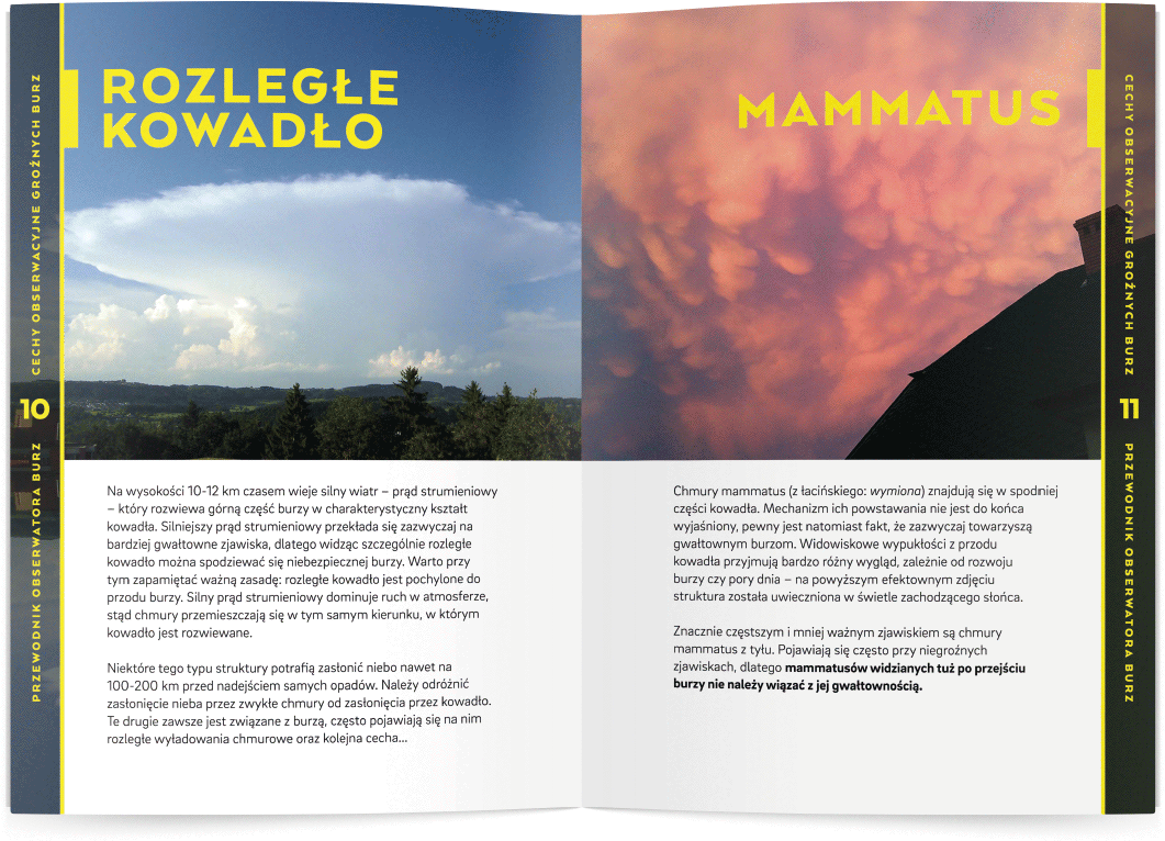 zdjęcia chmur burzowych i czytelna typografia w katalogu cech burz