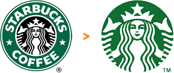 rebranding, odświeżenie projektu logo sieci kawiarni marki Starbucks, usunięcie logotypu w związku z rozszerzeniem działalności
